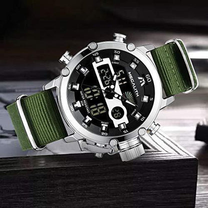 MEGALITH Herrenuhr Grün Silber Militär Digitaluhr LED Zifferblatt Wasserdicht