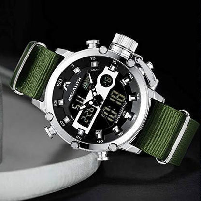 MEGALITH Herrenuhr Grün Silber Militär Digitaluhr LED Zifferblatt Wasserdicht