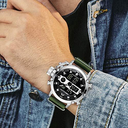 MEGALITH Herrenuhr Grün Silber Militär Digitaluhr LED Zifferblatt Wasserdicht