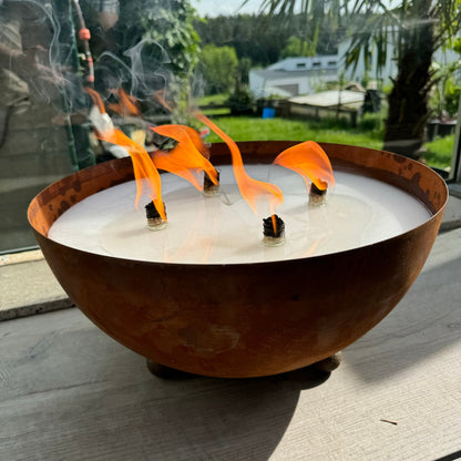 Schwabenfire XXL Outdoorkerze mit Dauerdocht in Edelrost Metallschale kerzendeko Geburtstagsgeschenk für Frauen große Outdoor