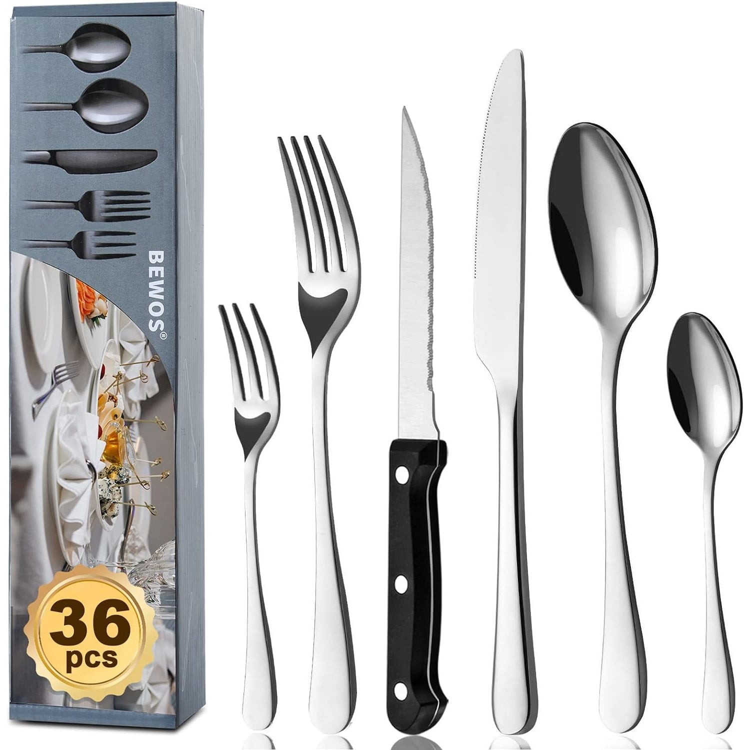 36-teiliges Besteckset mit Steakmesser für 6 Bestecksets