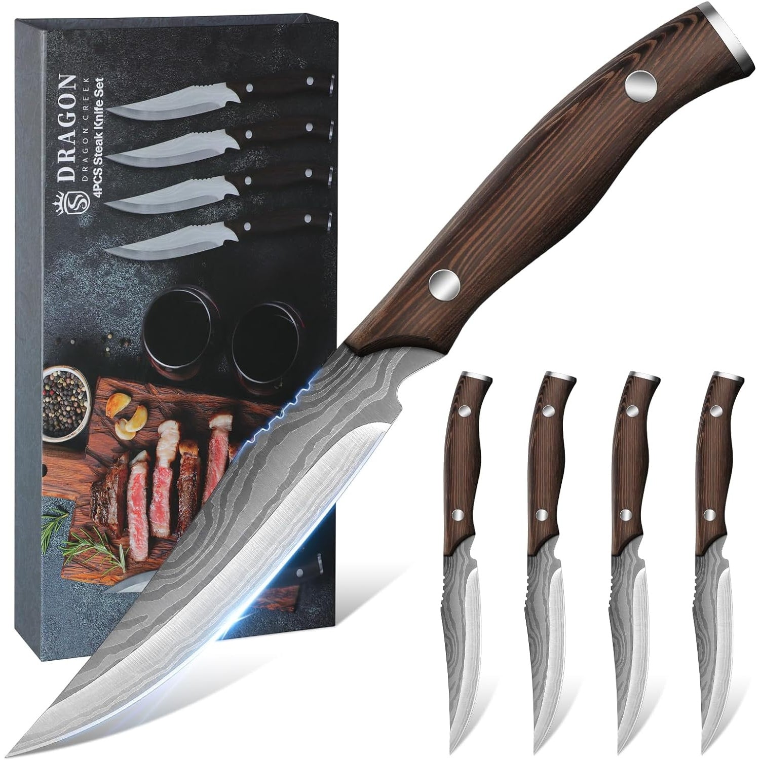 Hochwertiges Steakmesser Set 4-teilig Holzgriff Messer Set