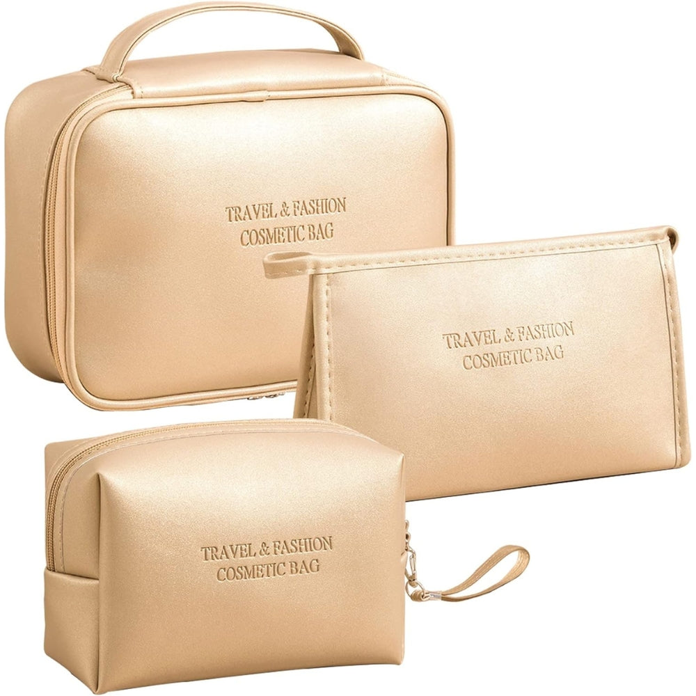 Wasserdicht Kosmetiktasche Set 3 Pcs PU Gold Reise Cosmetic Bag Leicht Tragbar