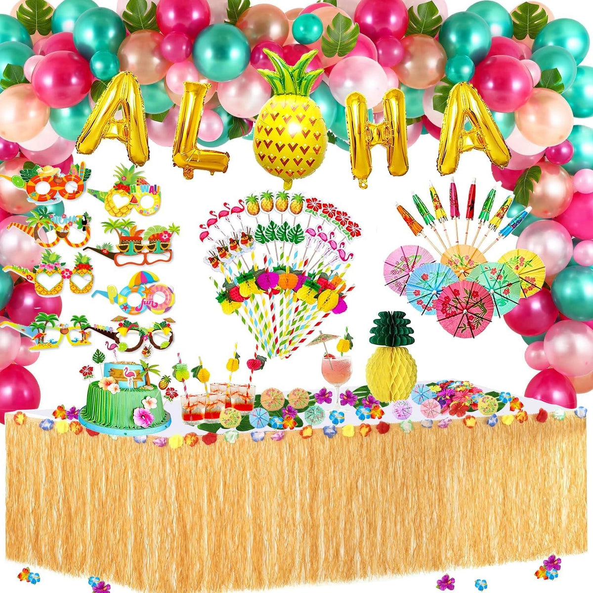 Hawaii Deko Party Aloha Deko 170 Stück Tischröcke Ballons