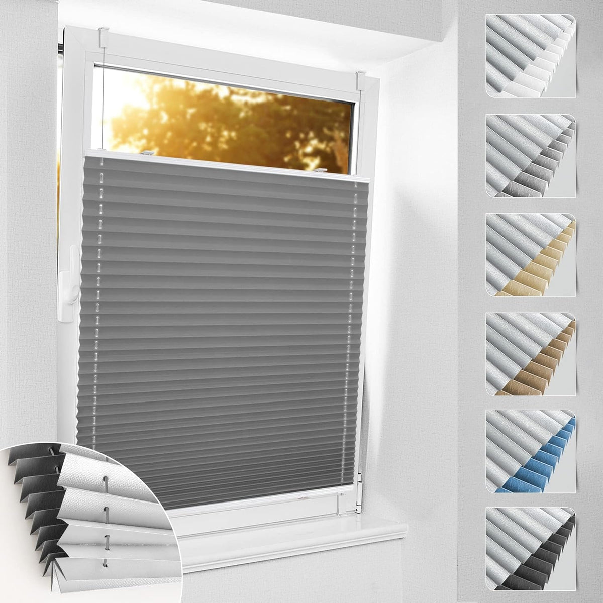 Premium Plissee ohne Bohren Verdunkelung Klemmfix 80x220cm