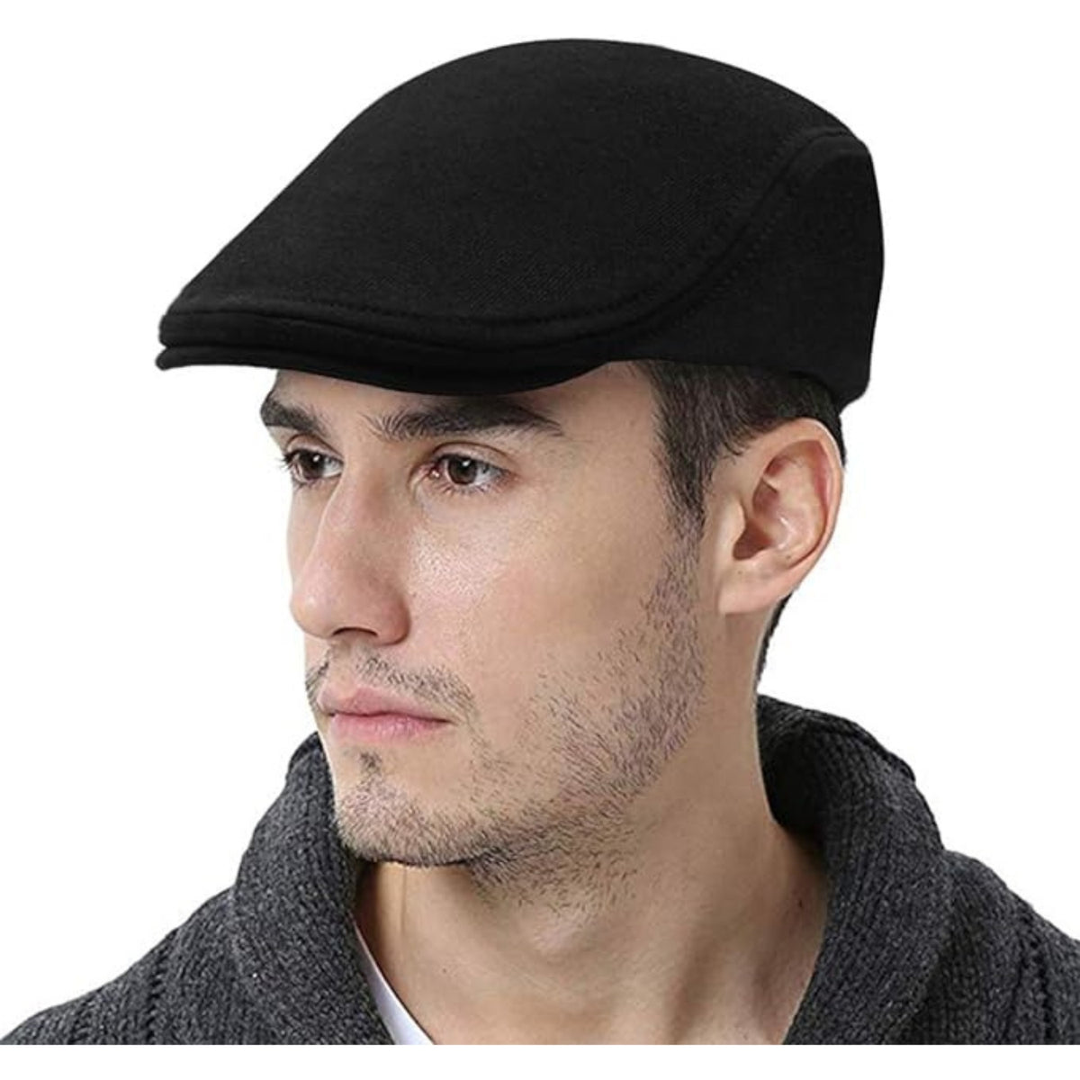Schiebermütze Herren Hut Herren Schwarz Cap 100% Baumwolle