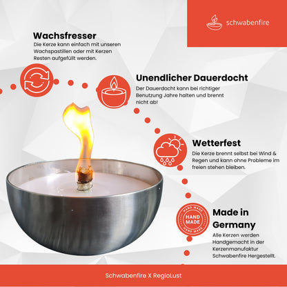 Schwabenfire Outdoorkerze mit Dauerdocht in Metallschale geschenke für Frauen