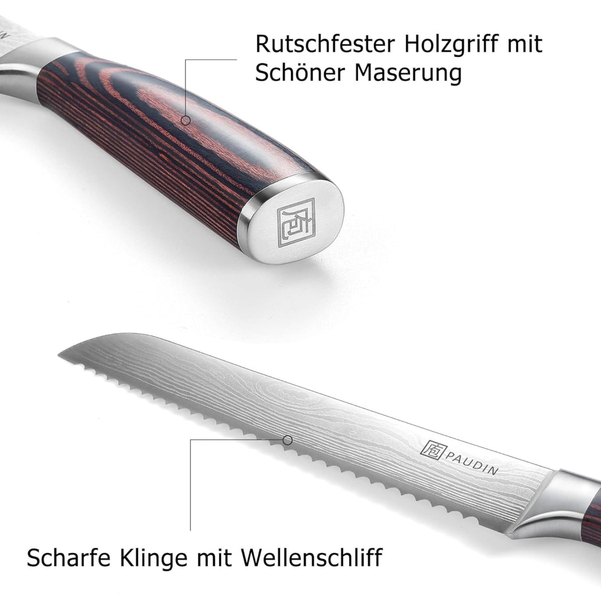 Brotmesser Profi 20 cm Edelstahl Küchenmesser Holz Griff