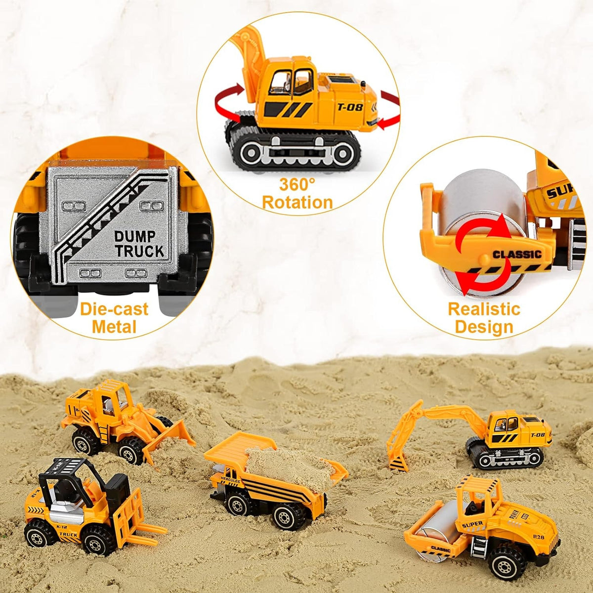 Kinder Spielzeugautos Baustellenfahrzeuge Metall 5 Stück Bagger Bulldozer