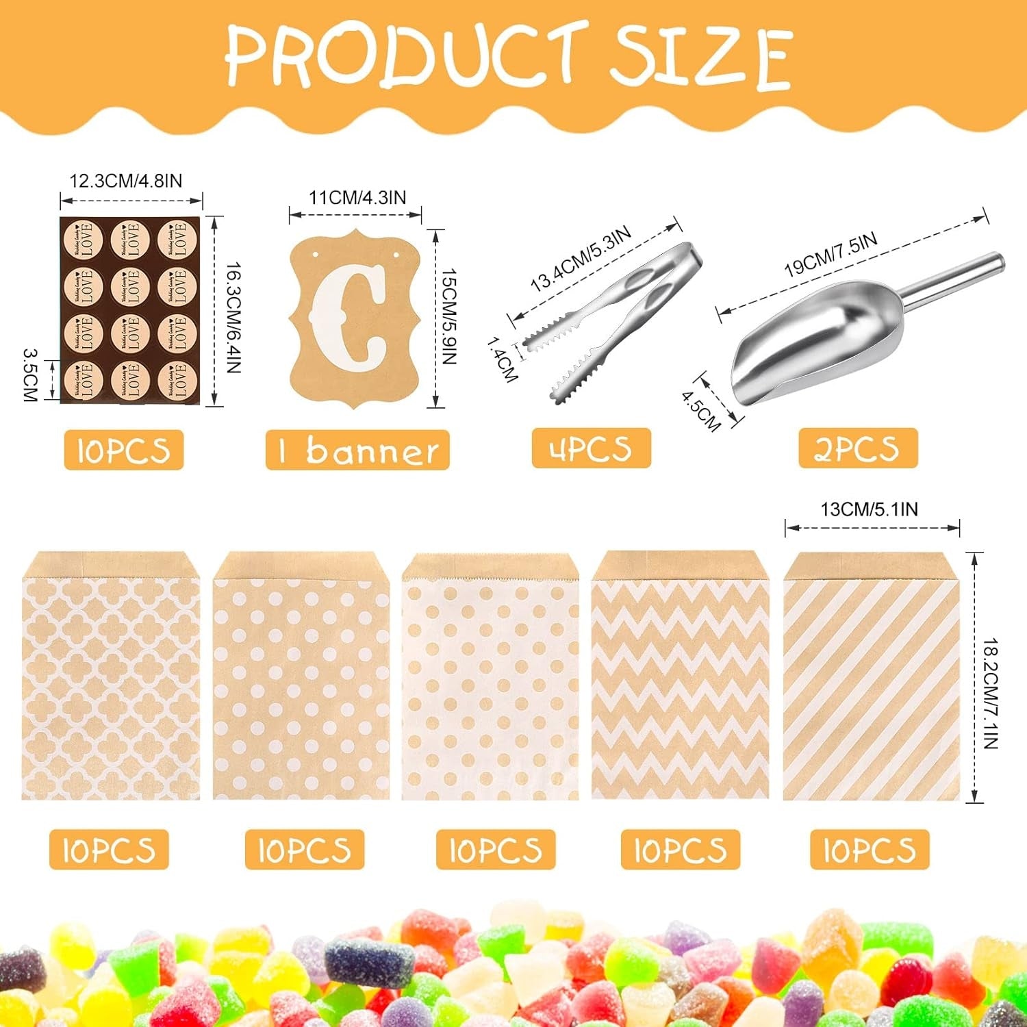 67tlg Candybar Zubehör Set mit Zuckerzange und Schaufeln