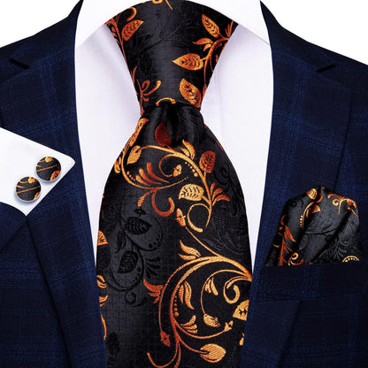 Krawatten Set Schwarz Gold Paisley Geschenke für Männer
