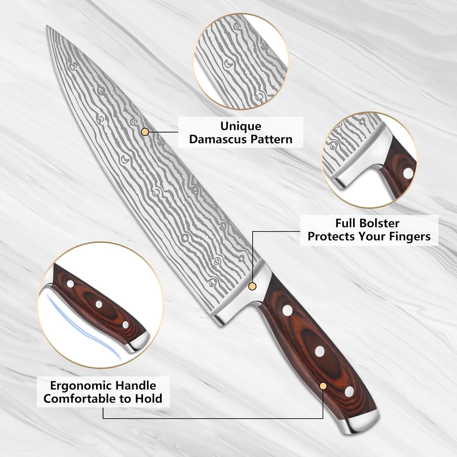 Kochmesser mit Messerschleifer 21 cm Damast Küchenmesser