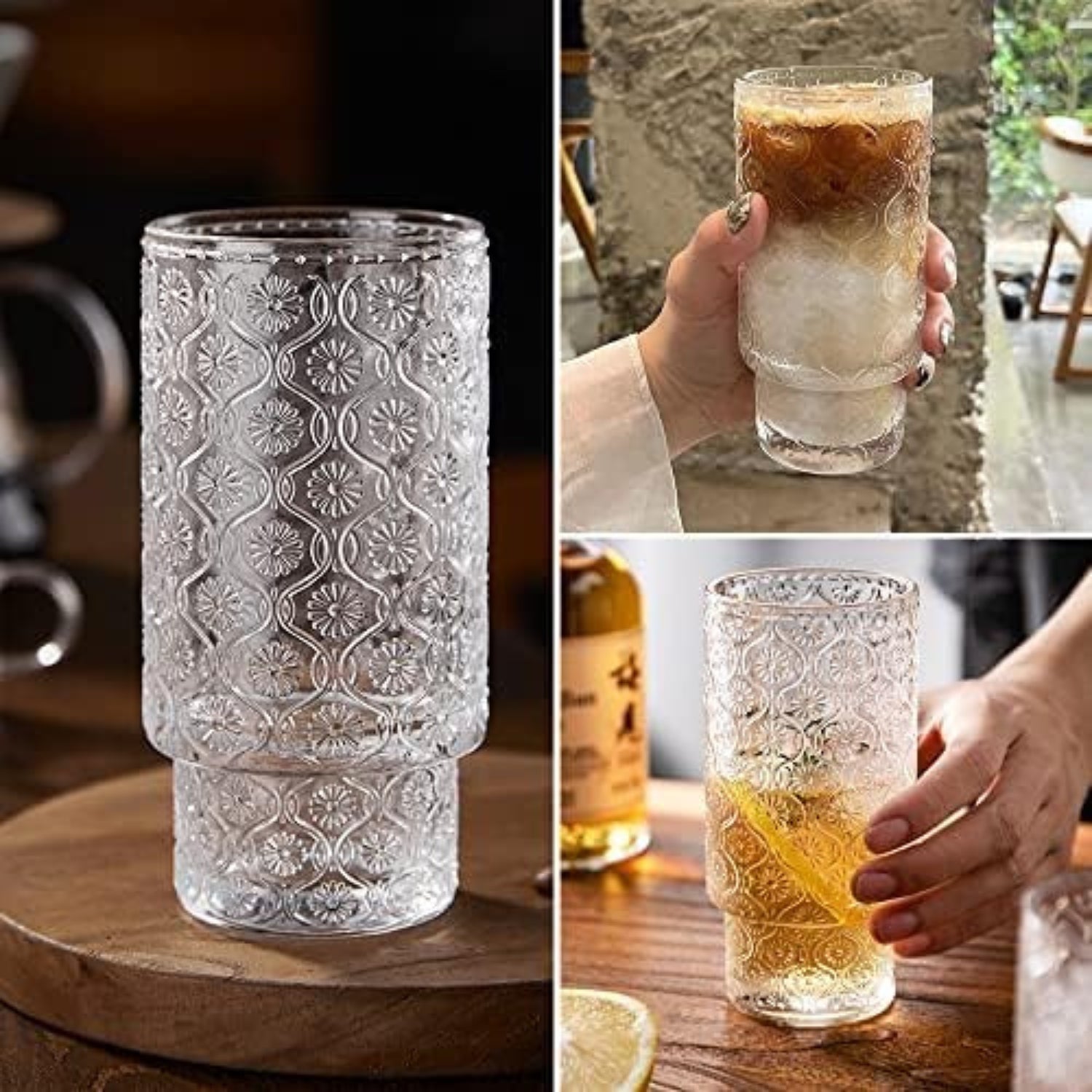 Vintage Longdrinkgläser Set mit Glasstrohalme 325ml 4x Set