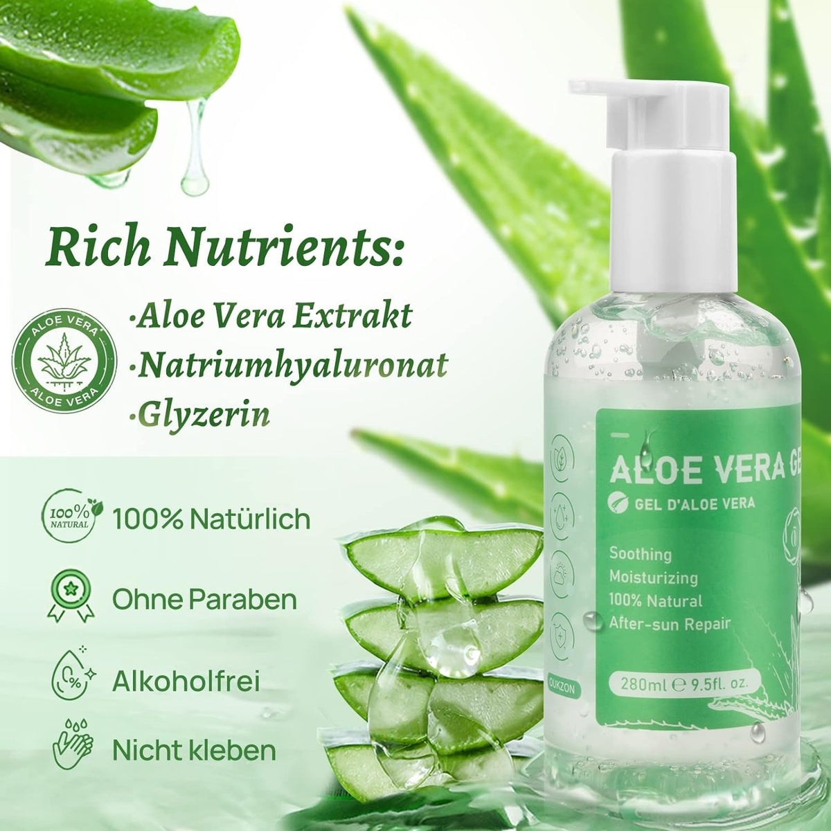 Aloe Vera Gel Creme 280ml aloe vera gel 100 prozent für Körper Gesicht After Sun