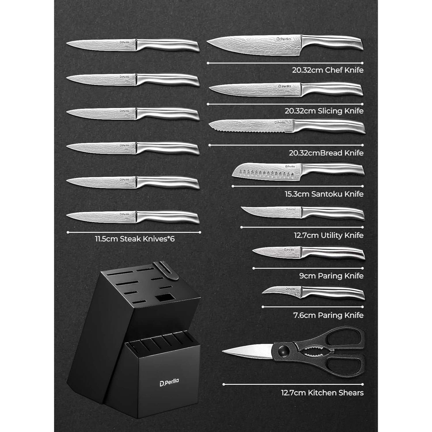 Premium Messerblock 15 TLG Selbstschärfender Messerblock Set