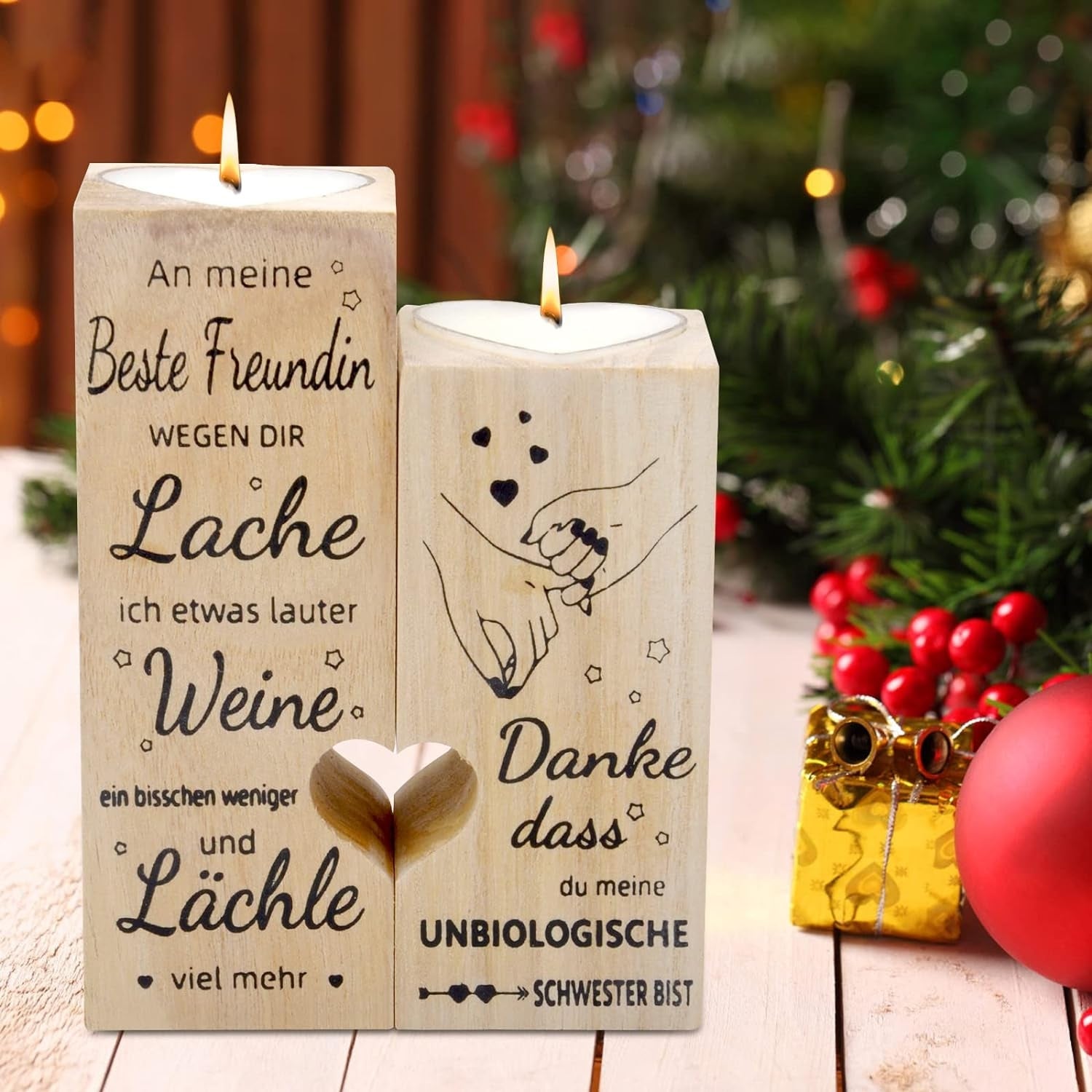Beste freundin geschenke Holz Kerzenständer Herzform Geburtstag Geschenkidee