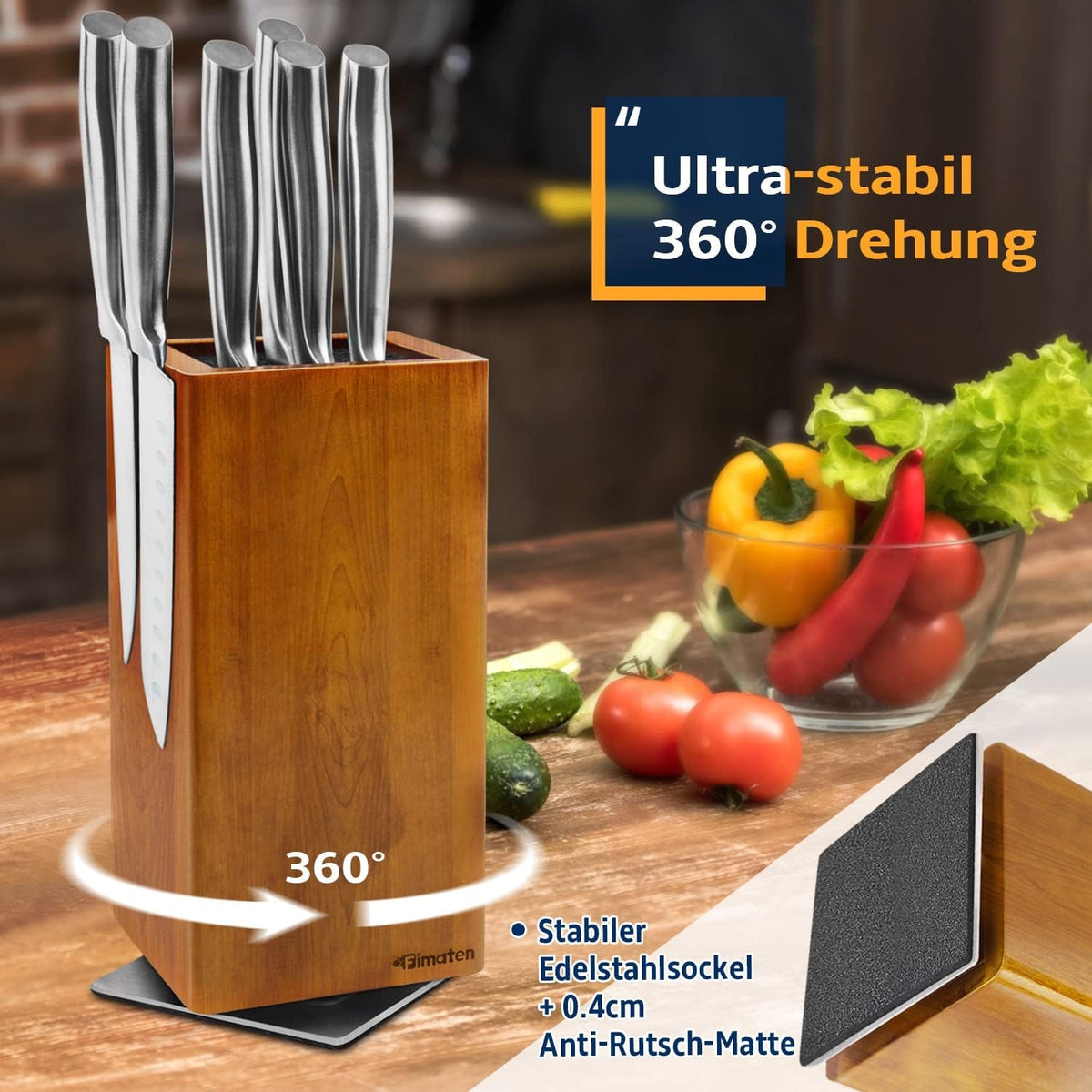Magnetischer Messerblock ohne Messer drehbar Akazienholz