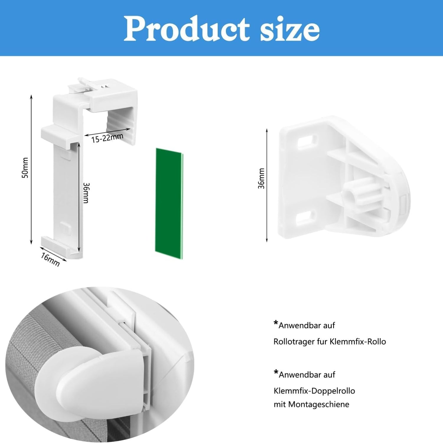 8 Stück Klemmhalter für Klemmfix Doppelrollo ohne Bohren