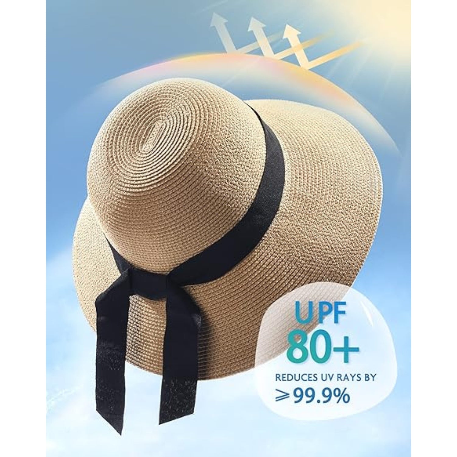 Damen Sonnenhut Strohhut UV Schutz UPF 50+ M-L Breite Krempe