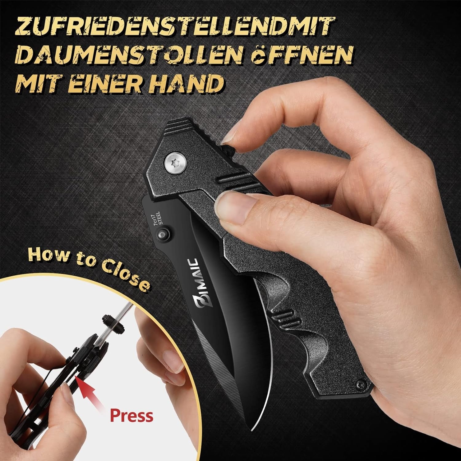 Klappmesser Scharfes Taschenmesser Einhandmesser Schwarz