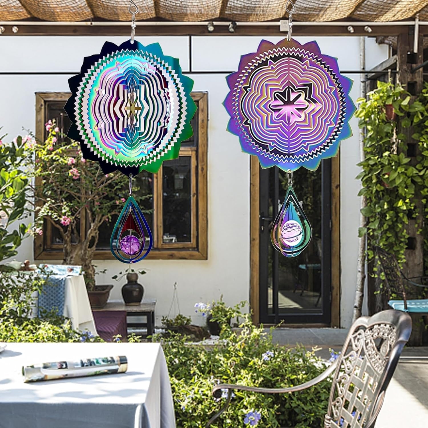 3D Edelstahl Windspiel 30cm Bunt Garten Deko