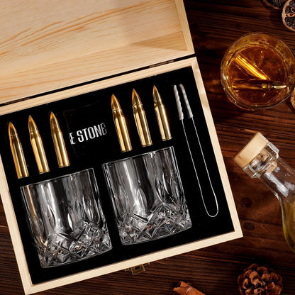 BESTER PAPA Geschenke Whiskyset mit 2 Whisky Gläser 6 Whiskeysteine in Holzkiste
