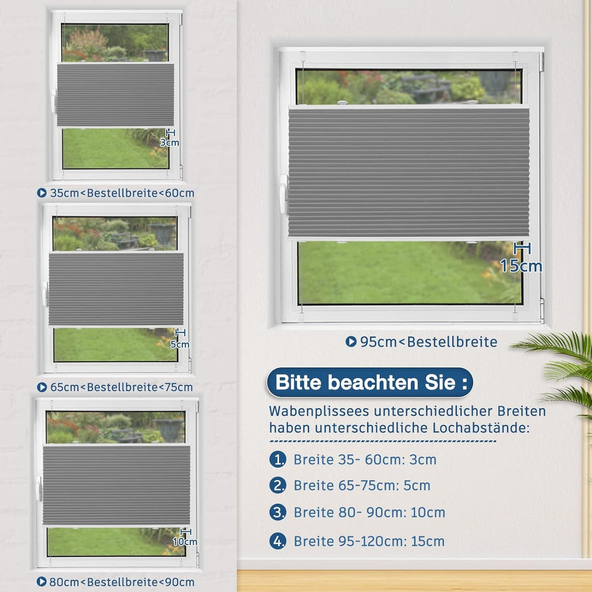 Rollos für Fenster ohne Bohren Klemmrollos Plissee 85x130cm