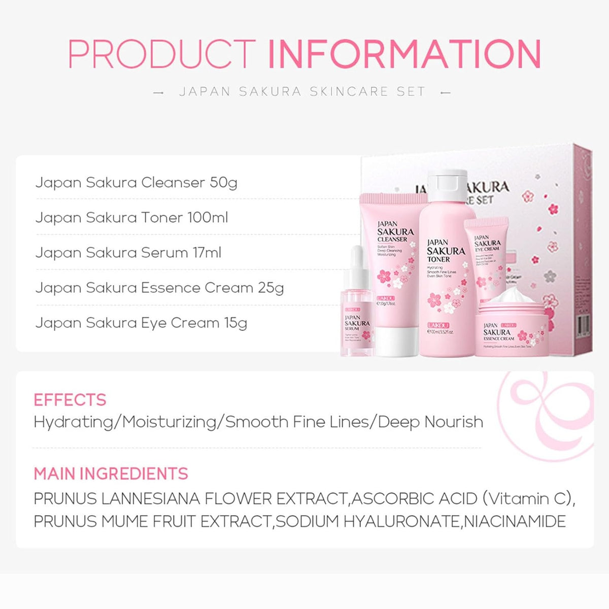 Geschenke für Frauen Sakura Hautpflege 5-teilig Set korean skincare Feuchtigkeit