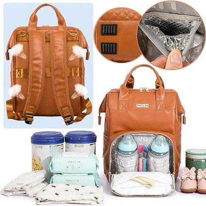Leder Wickelrucksack Baby Reise Rucksack Wasserdicht Große Kapazität Braun PU