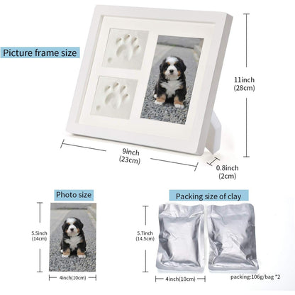 TierHerz Pfotenabdruck Set Hund mit Holz Bilderrahmen 3D Gipsabdruck Wanddeko