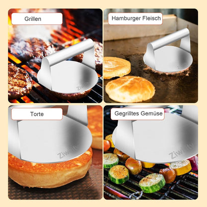 14cm Runde Edelstahl Smash Burgerpresse Burger Smasher für Profi und Zuhause Küchen Leicht zu Reinigen mit gleichmäßiger Dicke Grill Zubehör