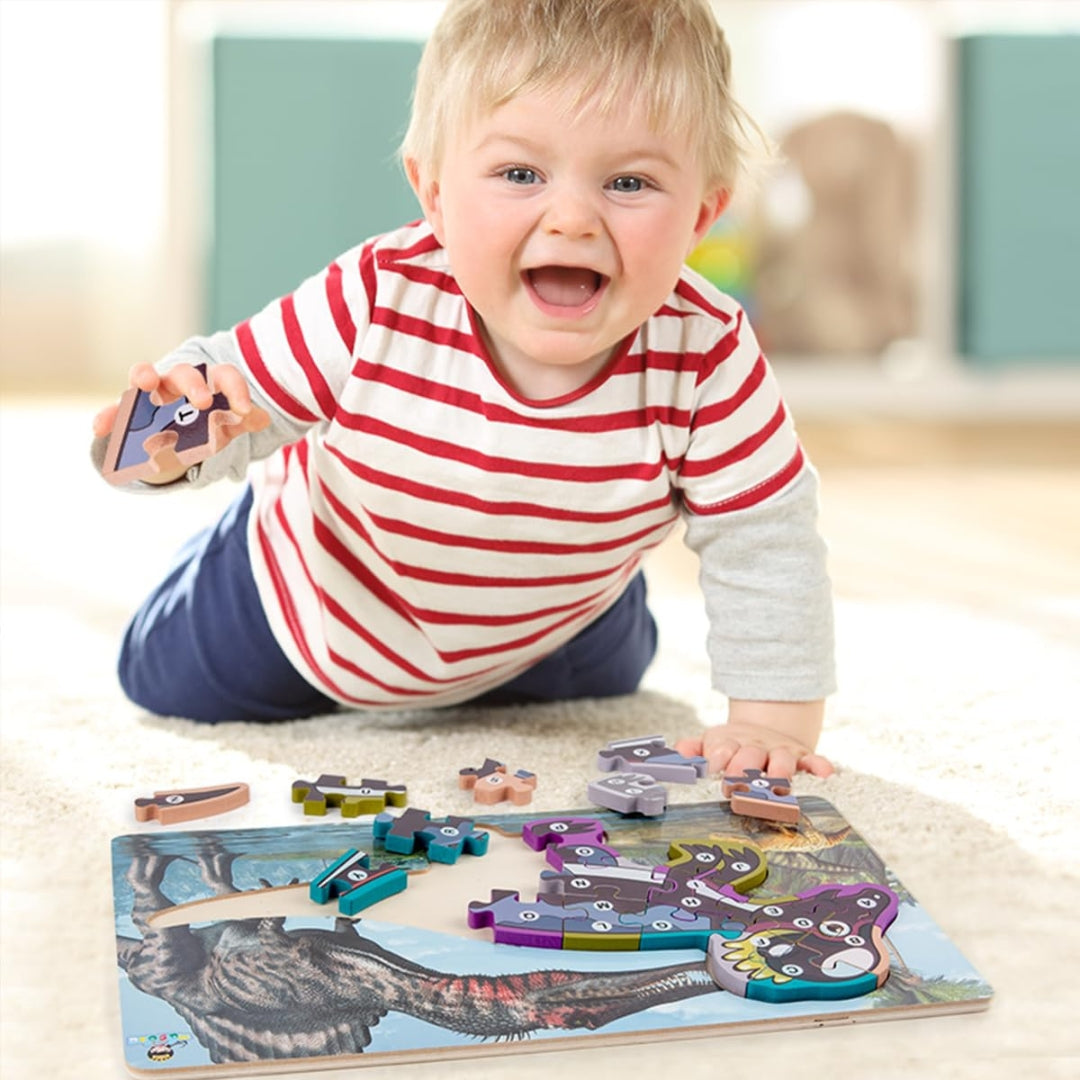 Dinosaurier Holzpuzzle 26 Teile Lernspielzeug für Kinder 2 3 4 Jahre Montessori Pädagogisch Tyrannosaurus Langhals Perfektes Geschenk Entwickelt