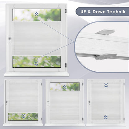 Plissee Klemmfix Jalousie ohne Bohren Rollos weiß 80x120cm Lichtdurchlässig Sichtschutz für Fenster und Tür Sonnenschutz Faltrollo Klemmfix Halterung