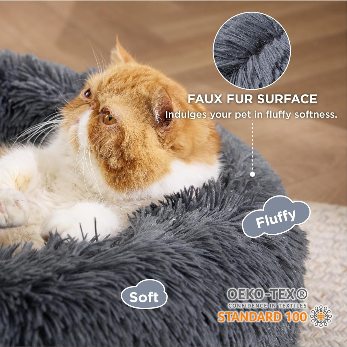 Hundebett kleine Hunde Katzenbett waschbar Flauschiges Katzenbett Ø 50 cm Donut Kissen Katzenschlafplatz für Katzen Kleine Dunkelgrau