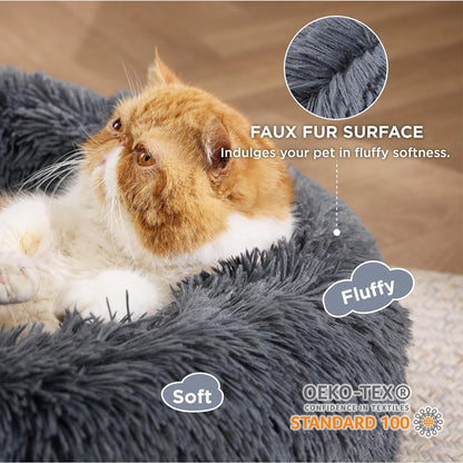 Hundebett kleine Hunde Katzenbett waschbar Flauschiges Katzenbett Ø 50 cm Donut Kissen Katzenschlafplatz für Katzen Kleine Dunkelgrau