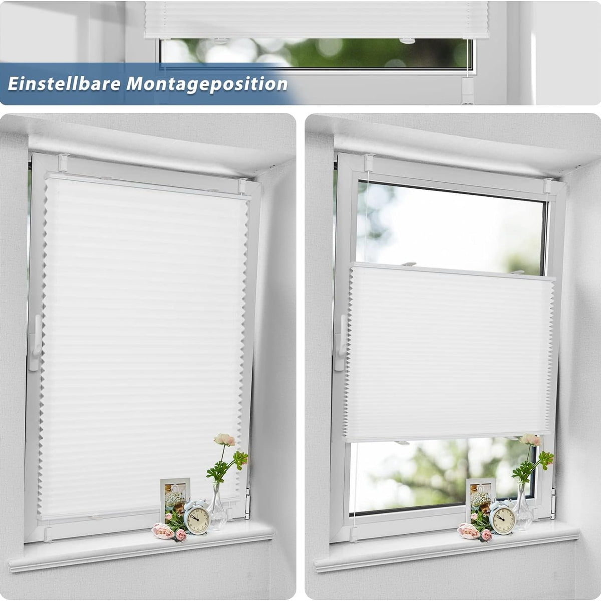 Plissee ohne Bohren Rollos ohne Bohren 120x120cm Klemmfix Plisseerollo Blickdicht und lichtdurchlässig Faltrollo Sichtschutz Rollo für Fenster und Tür