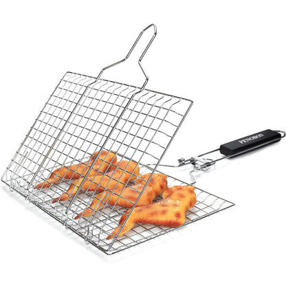 Fisch Grillkorb Faltbar Tragbarer Edelstahl mit Abnehmbarem Griff Backpinsel Aufbewahrungstasche Grillzubehör für Gemüse Garnelen Große Grillfläche