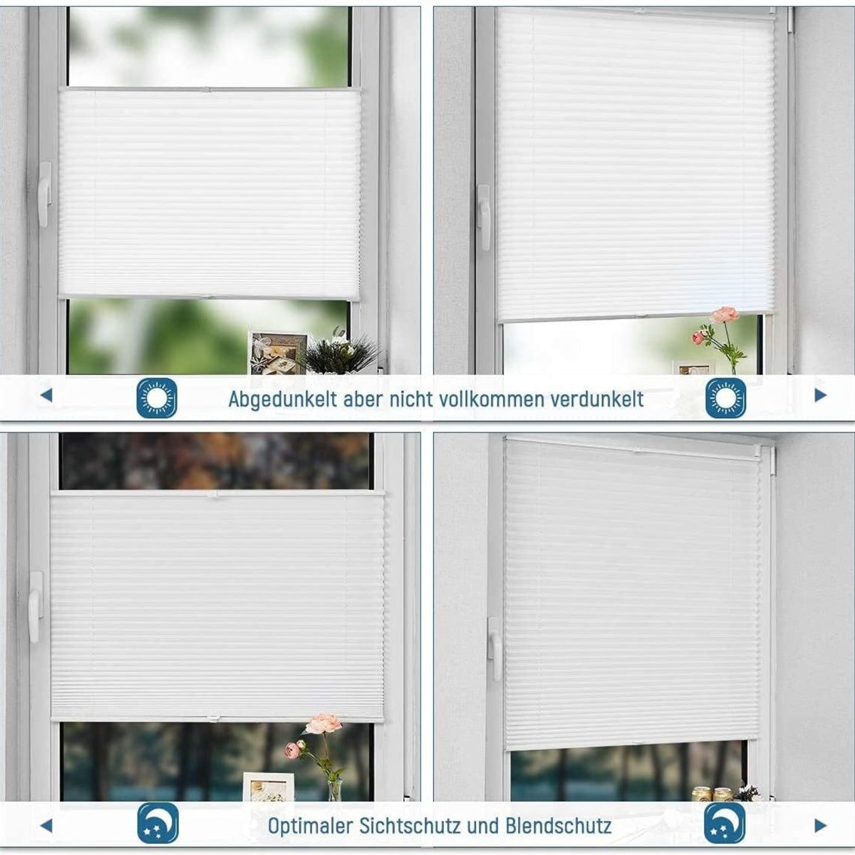 Klemmrollos für Fenster ohne Bohren Jalousie ohne Bohren Klemmfix 35x130cm Weiß Plisseerollo Rollos für Fenster und Tür Sichtschutz Sonnenschutz