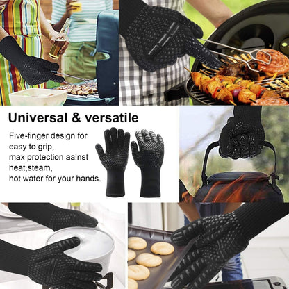 9-teiliges Premium Grillbesteck Set aus Edelstahl mit hitzebeständigen BBQ Grillhandschuhen bis 800°C Inklusive Tragetasche Ideal für Grillbegeisterte