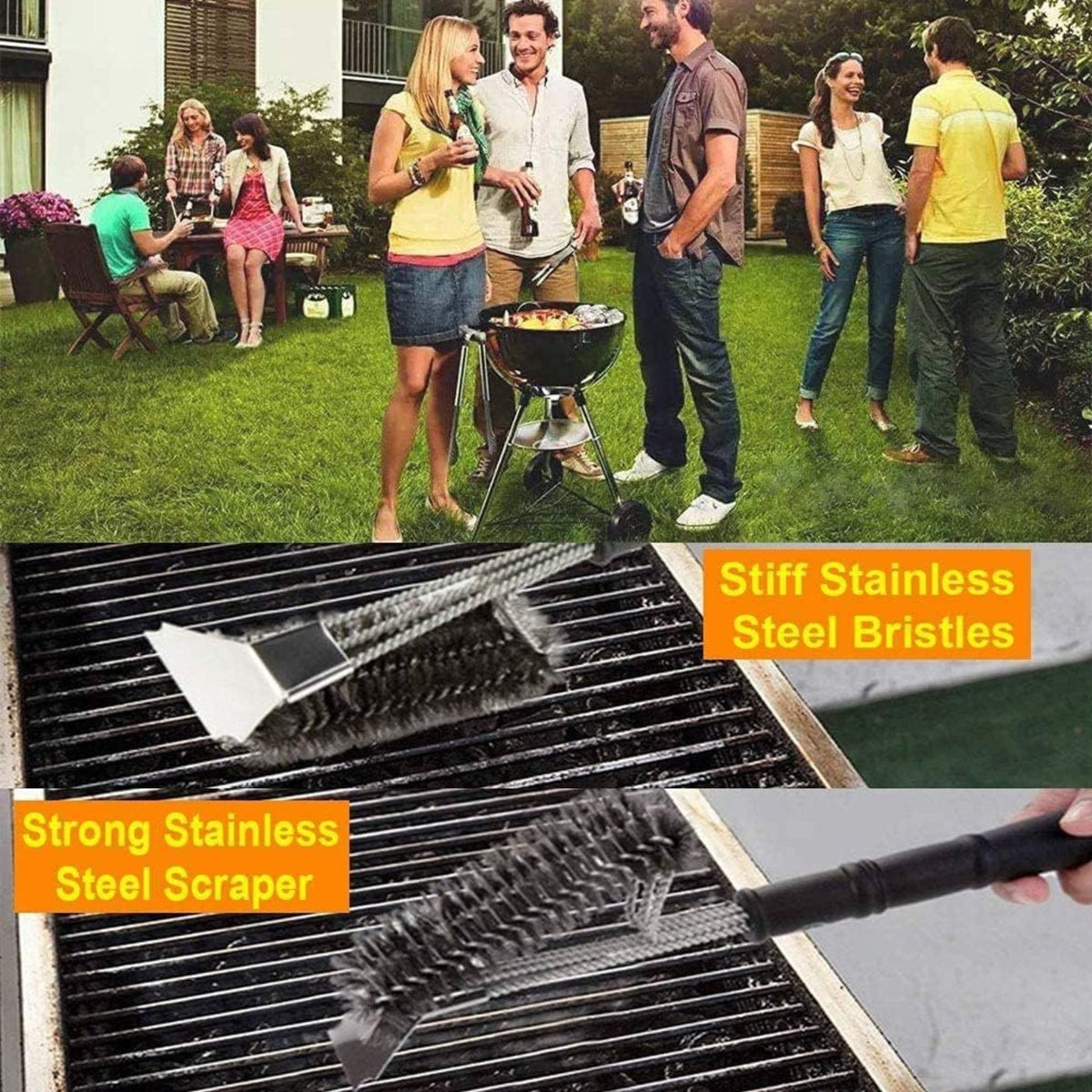 Robuste Grillbürste Drahtbürste Grillzubehör Edelstahl Spatel PP Griff Reinigung