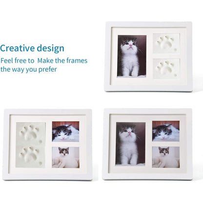TierLieb Bilderrahmen Pfotenabdruck Set Weiß 3D Gipsabdruck für Hunde Katzen