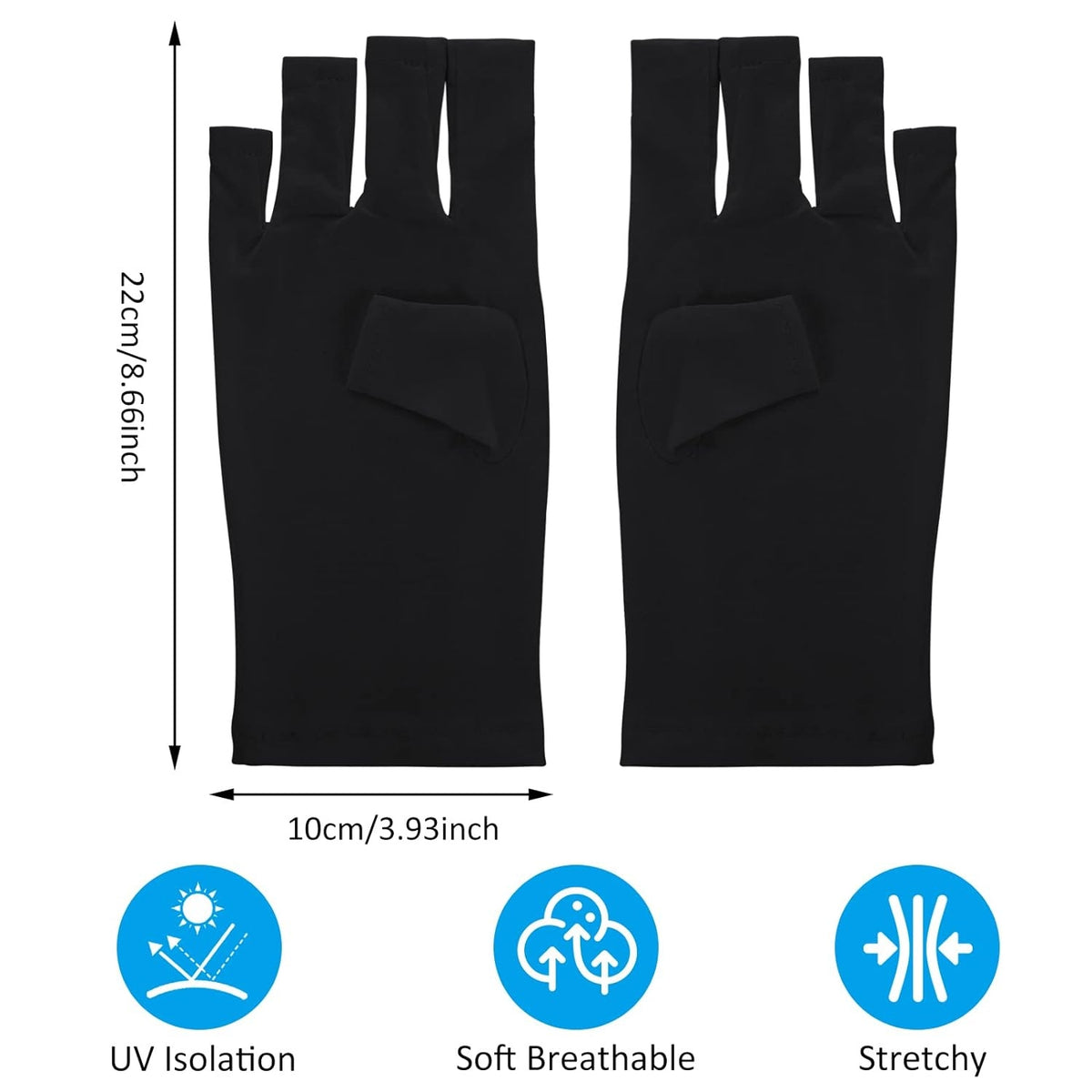 2 Paare UV Schutzhandschuhe Gel Nagellampen UPF50+ Maniküre Handschutz Schwarz