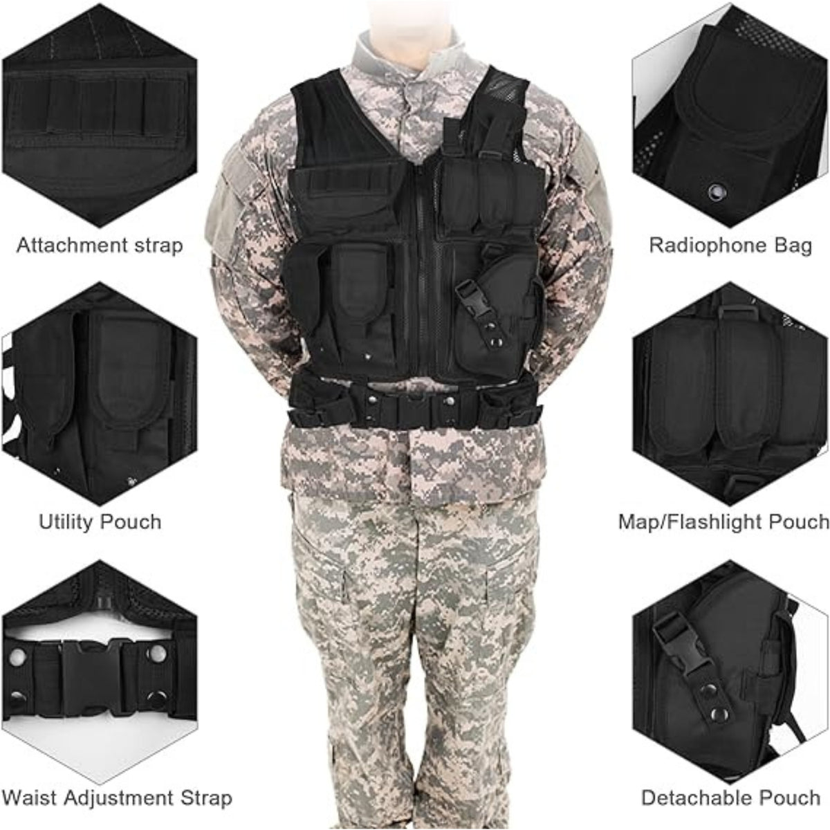 Airsoft Weste Taktische Weste Herren Outdoor Weste mit Taschen Tactical Weste Jagd Angeln Camping