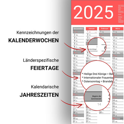 Kalender 2025 Wandkalender groß | Familienkalender | Jahreskalender 97x67 cm | Inkl. Feiertage nach Bundesländern | Wochenplaner