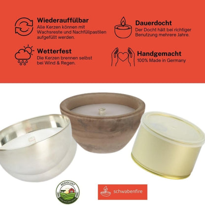 Schwabenfire Outdoorkerze Edelrost Feuerkugel wiederverwendbar XXL Outdoor Kerze 100% handgemacht Made in Germany Premium Outdoor Kerze