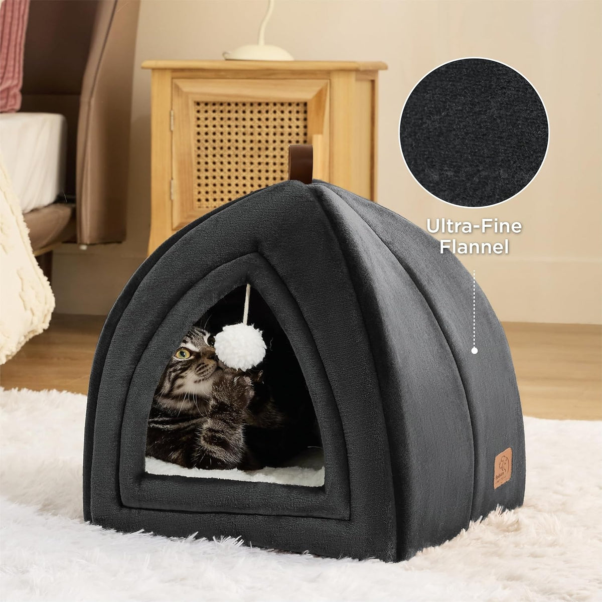 Katzenhöhle große Katzen Dunkelgrau Faltbare Katzenbett waschbar 38x38x38cm