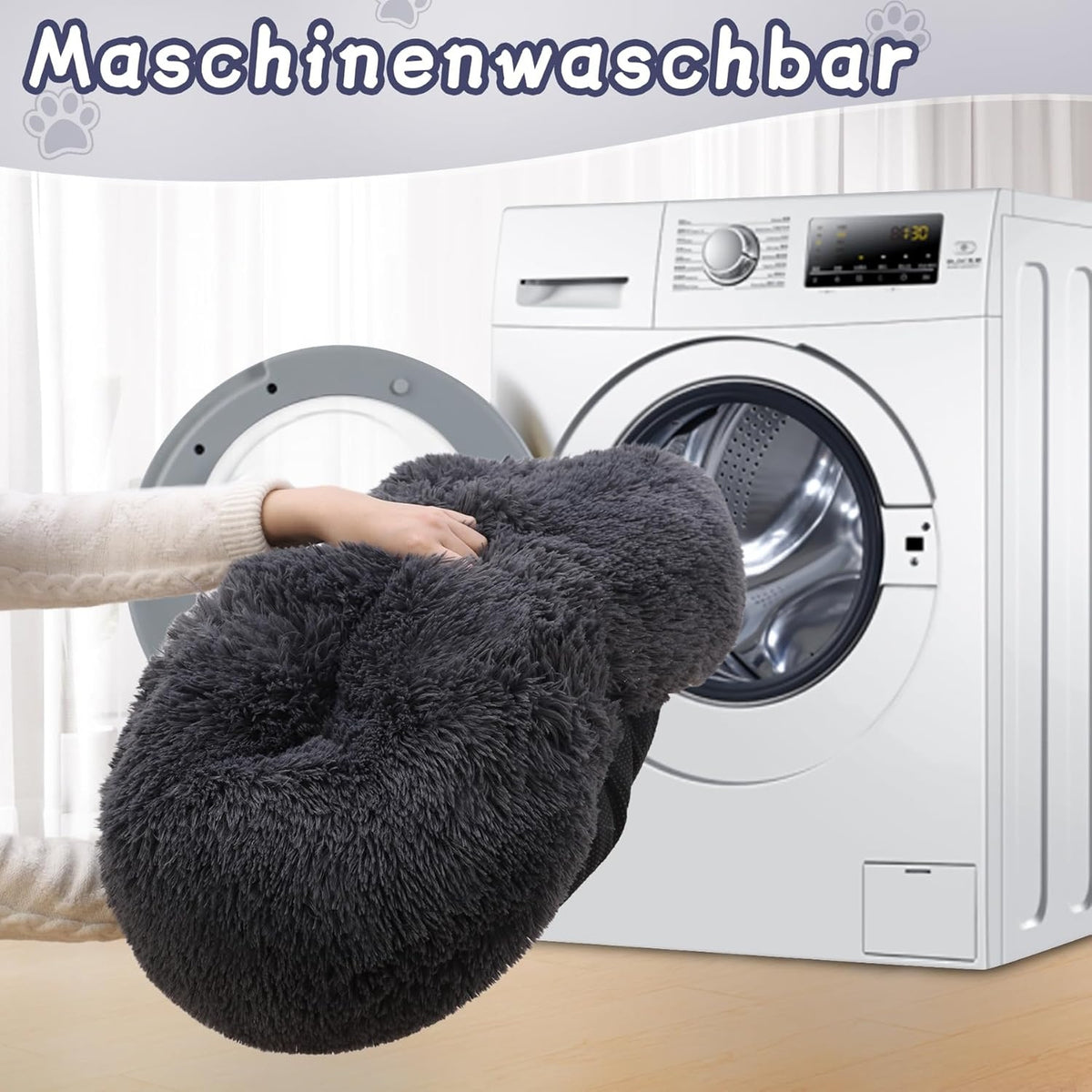 Flauschiges Hundebett Rund Ø 60 cm Donut Hundekissen waschbar dunkelgrau