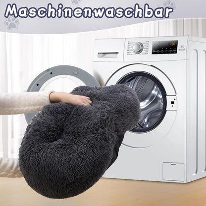 Flauschiges Hundebett Rund Ø 60 cm Donut Hundekissen waschbar dunkelgrau