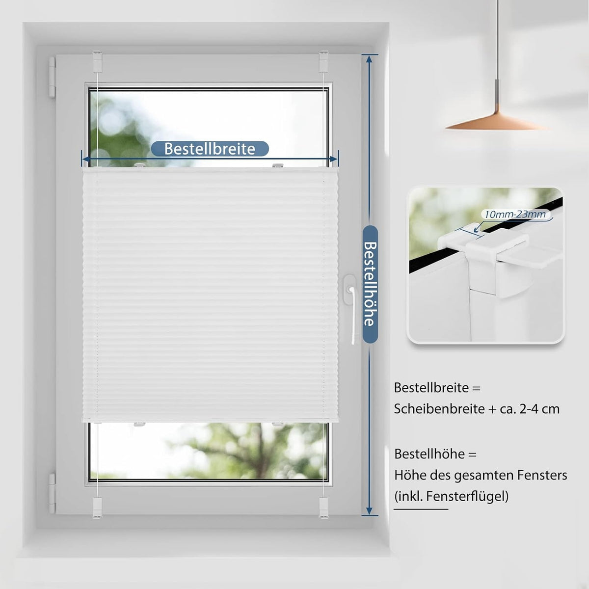 Plissee ohne Bohren 120x120cm Weiß Klemmfix Rollos ohne Bohren Verdunkelung
