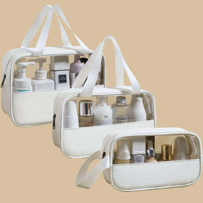 3er Set Kosmetiktasche Transparent Wasserdicht PVC Leicht Kulturbeutel Weiß